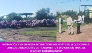 INTIMACIÓN A LA EMPRESA RECOLECTORA DEL NORTE SRL A QUE CUMPLA CON SUS OBLIGACIONES DE TRATAMIENTO Y DISPOSICION FINAL DE RESIDUOS BIOPATOGENICOS