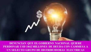DENUNCIAN QUE EL GOBIERNO NACIONAL QUIERE PERDONAR USD 1842 MILLONES DE DEUDA CON CAMMESA A UN SELECTO GRUPO DE DISTRIBUIDORAS ELECTRICAS