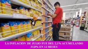 LA INFLACIÓN DE JULIO FUE DEL 2,1% ACUMULANDO 33,8% EN 12 MESES