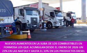 NUEVOS AUMENTOS EN LA SUBA DE LOS COMBUSTIBLES EN FORMOSA LOS QUE ACUMULAN DESDE EL ENERO DE 2026 UN 23% EN LAS NAFTAS Y HASTA EL 33% EN LOS PRODUCTOS DIESEL