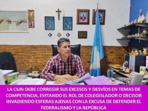 LA CSJN DEBE CORREGIR SUS EXCESOS Y DESVÍOS EN TEMAS DE COMPETENCIA, EVITANDO EL ROL DE COLEGISLADOR O DECISOR INVADIENDO ESFERAS AJENAS CON LA EXCUSA DE DEFENDER EL FEDERALISMO Y LA REPÚBLICA
